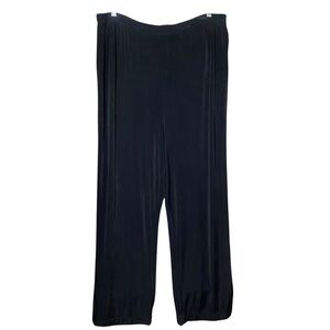 HW New York Black Slinky Knit Wide Leg Pants Large High Rise Pull On Minimalist